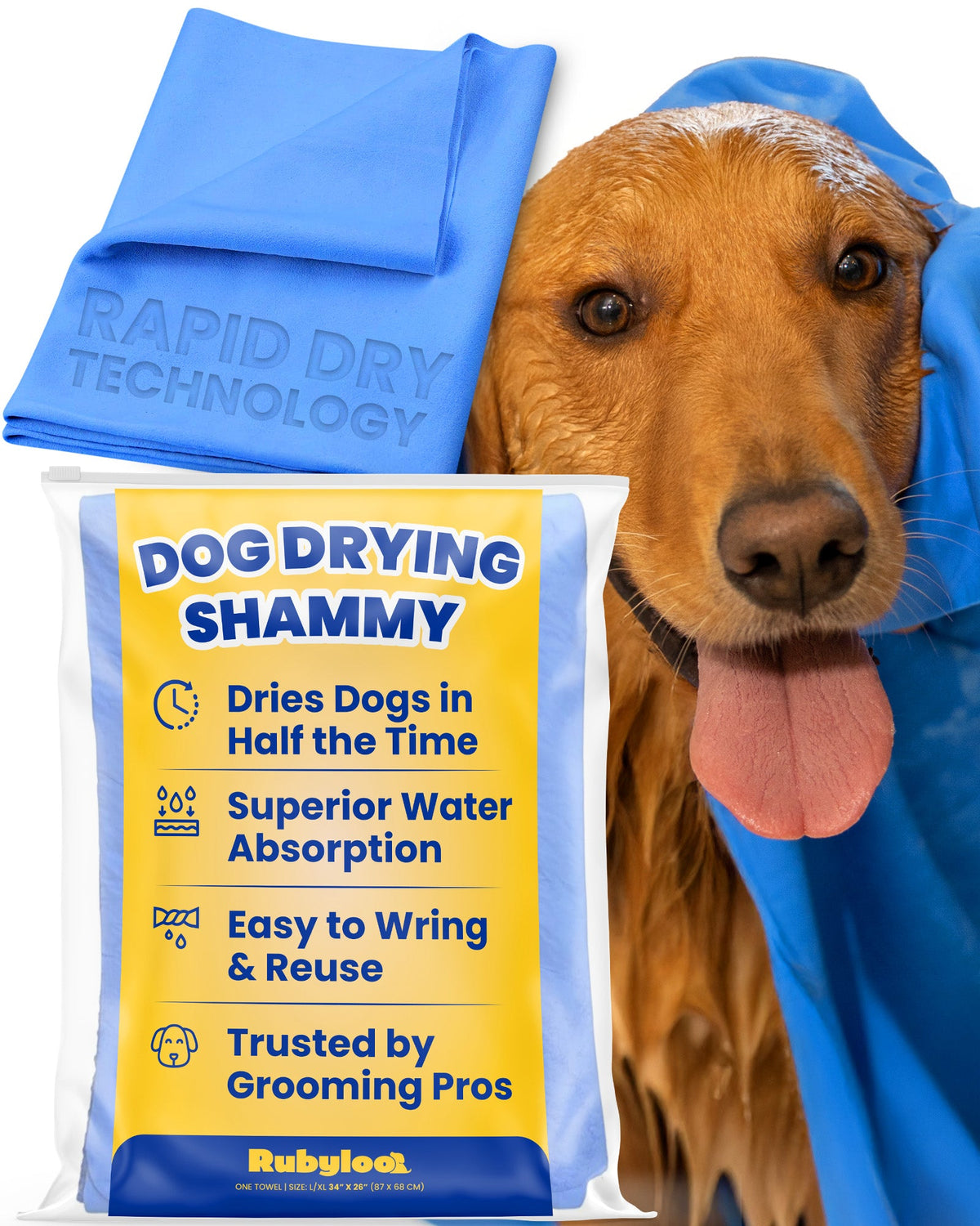 Rubyloo Dog Drying Shammy Towel — 34 × 26 in