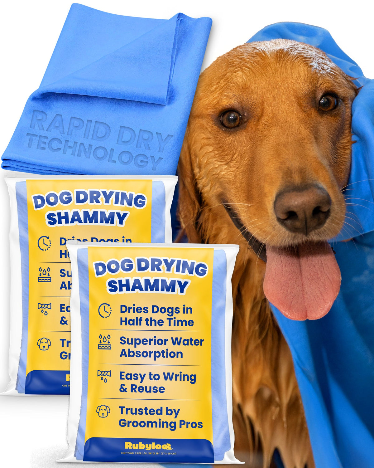 Rubyloo Dog Drying Shammy Towel — 34 × 26 in