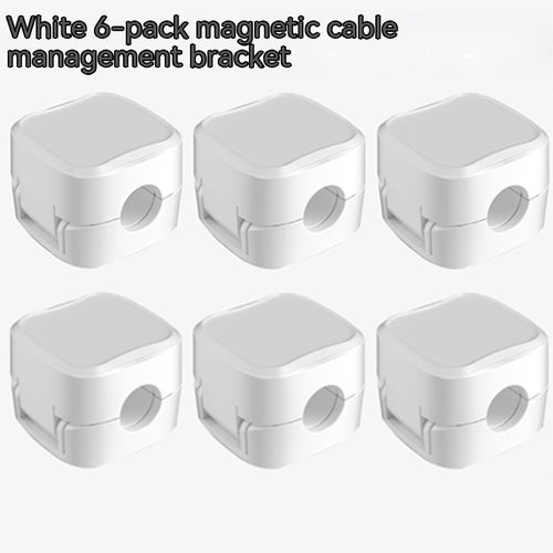 Supplier illustration showing six white magnetic cable clips arranged in two rows.